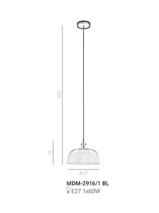 Italux Pendant Light Blue with Socket E27 27x60cm