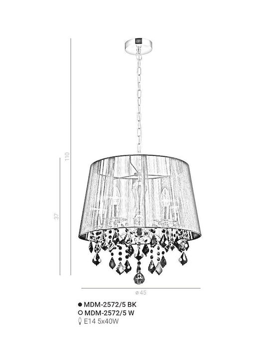 Italux Pendant Light White with Crystals for Socket E14, E.14 37x40cm