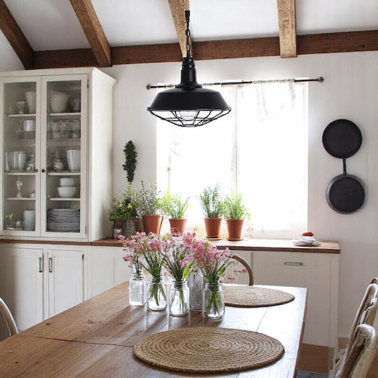 VenCore Pendant Light Black with Rope for Socket E27 36x36x30cm