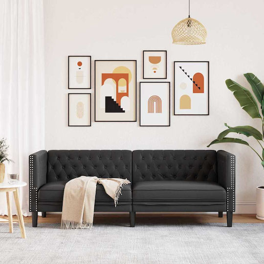 Dreisitzer Sofa Künstliches Leder Black Velvet-Black Metal 194x74.5x70.5cm