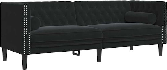 Three-Seater Couch Velvet Black Velvet-Black Metal 194x74.5x70.5cm