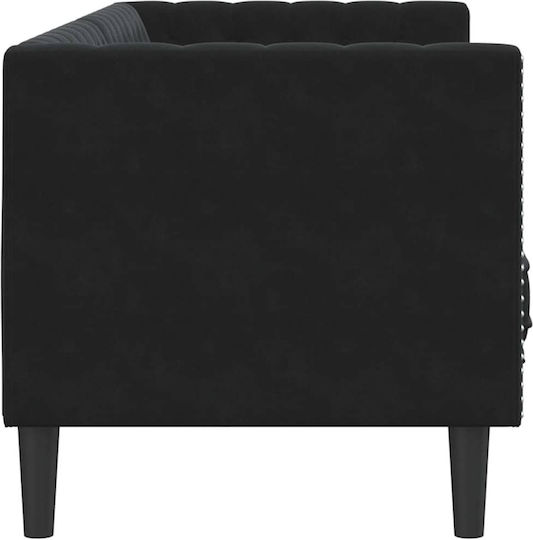 Three-Seater Couch Velvet Black Velvet-Black Metal 194x74.5x70.5cm