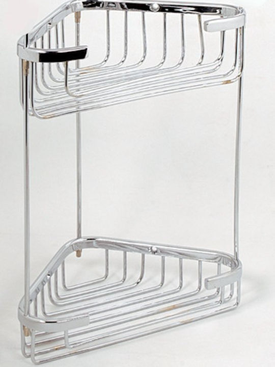 Tema Ecke An der Wand montiert Badezimmerregal Inox mit 2 Regalböden 20x15x4cm Silber