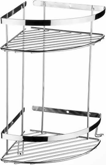 Tema Ecke An der Wand montiert Badezimmerregal Metallisch mit 2 Regalböden 18x18x31cm Silber