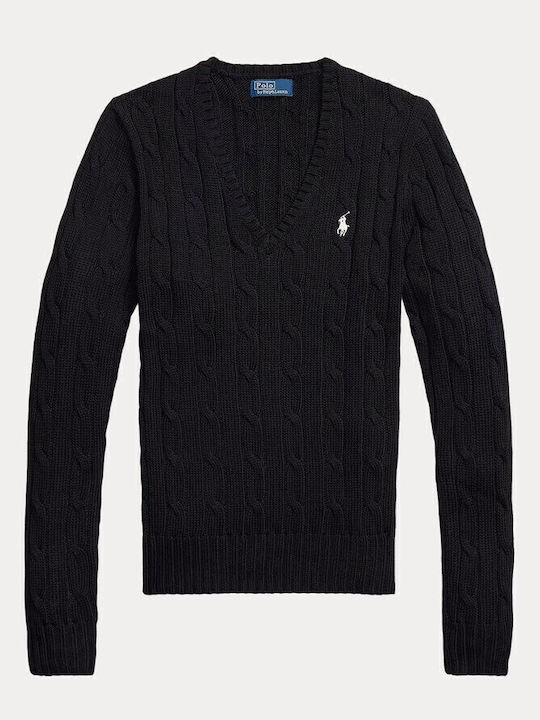 Damen Langarm Pullover Baumwolle mit V-Ausschnitt Schwarz