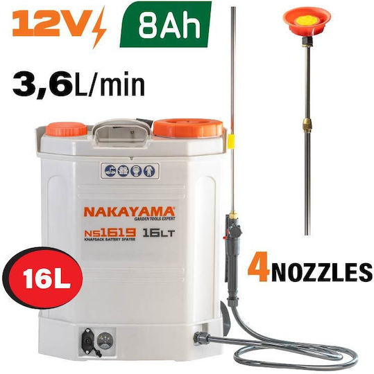 Nakayama NS1619 Backpack Sprayer 12V with Battery 8Ah with Capacity 16lt
