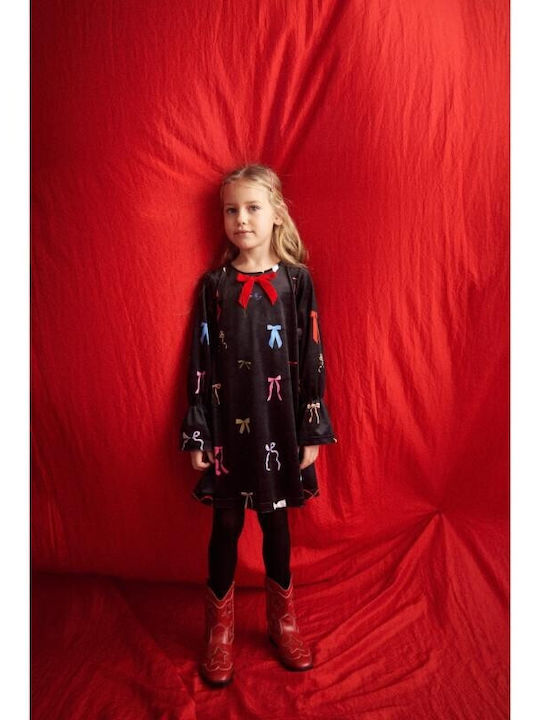 Kinderkleid Langärmelig Samt Black