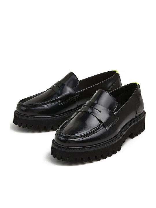 Leather Women's Loafers in Black Color