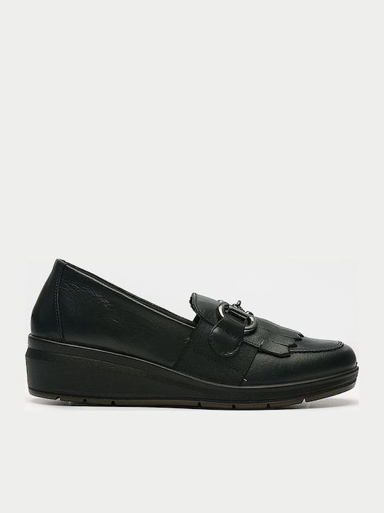 Leder Damen Loafers in Schwarz Farbe