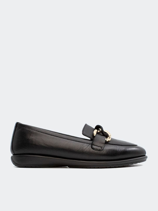 Leather Women's Loafers in Black Color