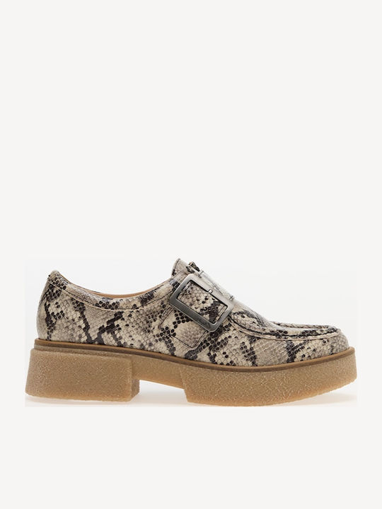 Linoso Monk Leather Women's Loafers in Gray Color