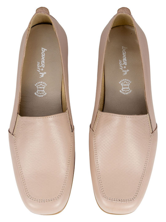 Leather Women's Loafers in Beige Color