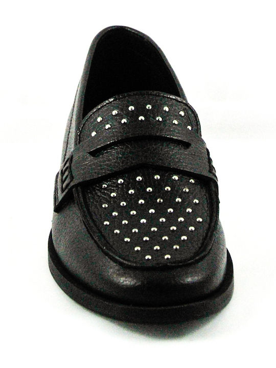 Leather Women's Loafers in Black Color