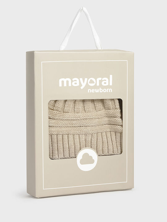 Kids Beanie Set with Gloves Knitted Beige