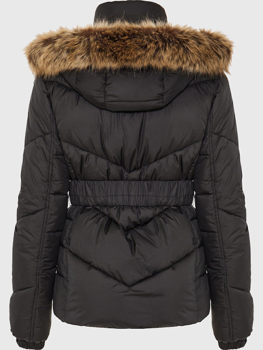 Women's Long Puffer Jacket for Winter with Hood Black