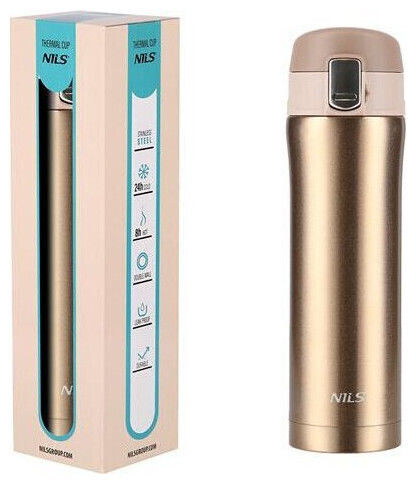 Nils Glass Thermos Stainless Steel 430ml Gold with Straw and Handle