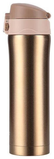 Nils Glass Thermos Stainless Steel 430ml Gold with Straw and Handle
