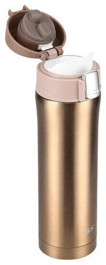 Nils Glass Thermos Stainless Steel 430ml Gold with Straw and Handle