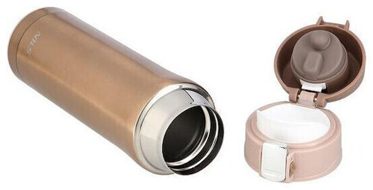 Nils Glass Thermos Stainless Steel 430ml Gold with Straw and Handle