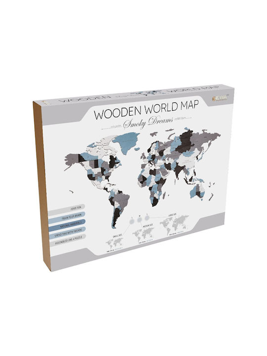 Wood World Map Smoky Dreams Ξύλινος Χάρτης Τοίχου