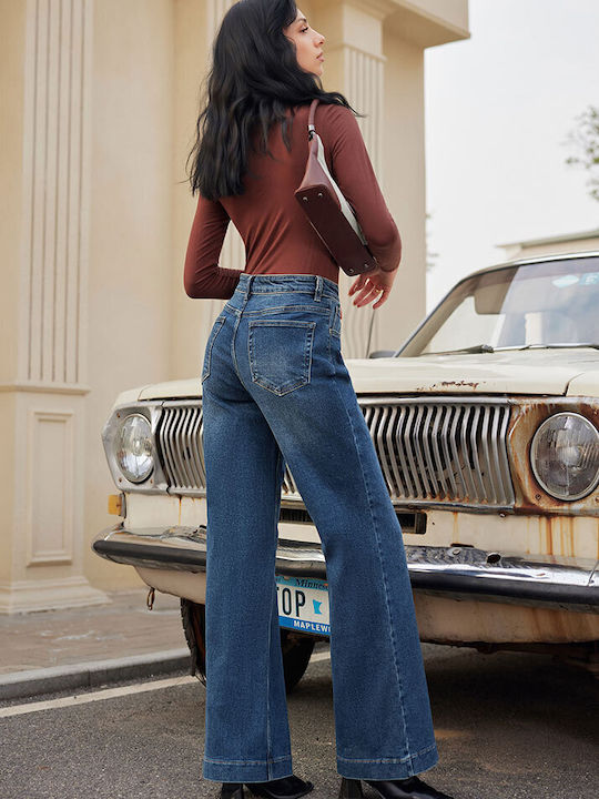 Women's Jean Trousers Flared Push Up Faded Blue