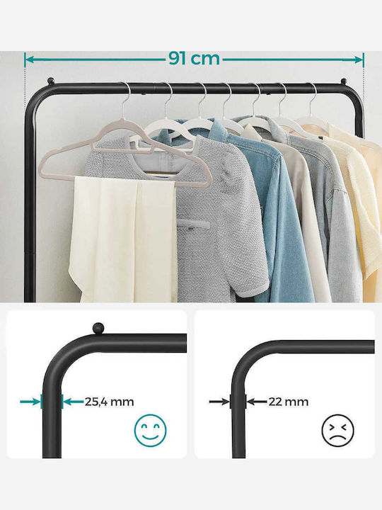 Wheeled Floor Garment Rack made of Metal Black