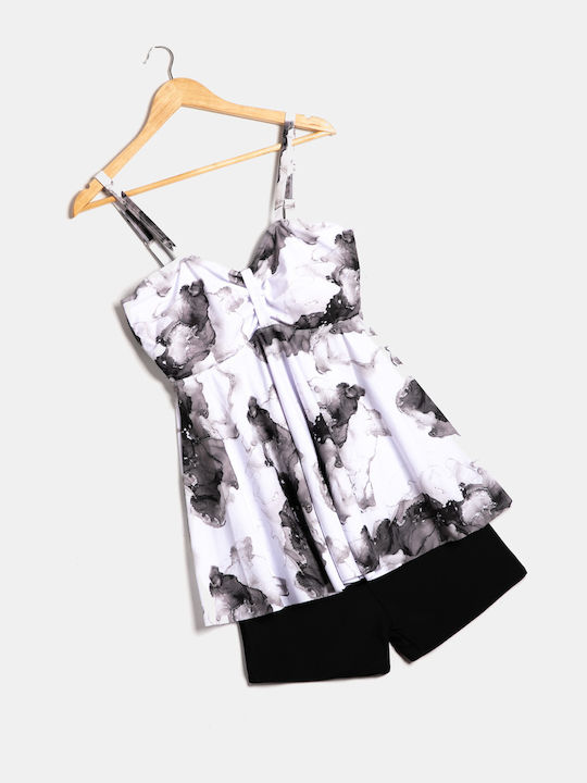 Plus Size Σετ Μαγιό Τανκίνι Marble Μαύρο Μαύρο