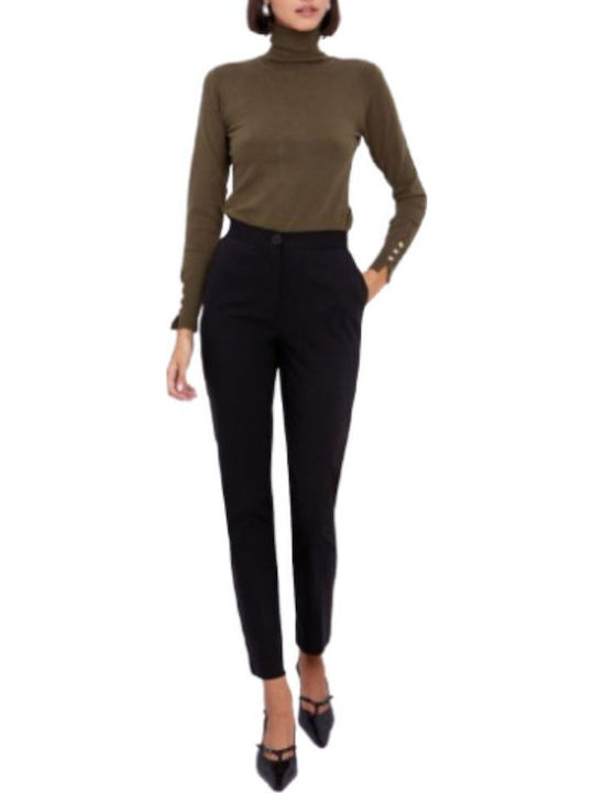 Damen Hoch tailliert Stoff Hose mit Gummizug Black