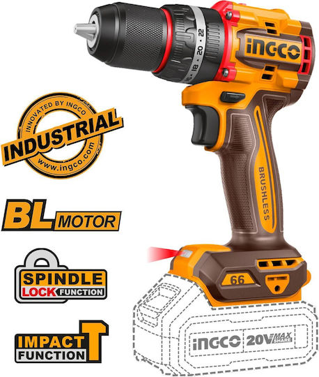 Ingco Set Angle Wheel & Impact Drill Driver & Impact Driver & Hammer & Lens Brushless 20V with 2 Batteries 4Ah and Case