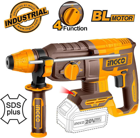 Ingco Set Angle Wheel & Impact Drill Driver & Impact Driver & Hammer & Lens Brushless 20V with 2 Batteries 4Ah and Case