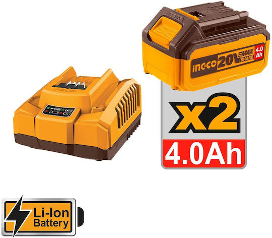 Ingco Set Angle Wheel & Impact Drill Driver & Impact Driver & Hammer & Lens Brushless 20V with 2 Batteries 4Ah and Case
