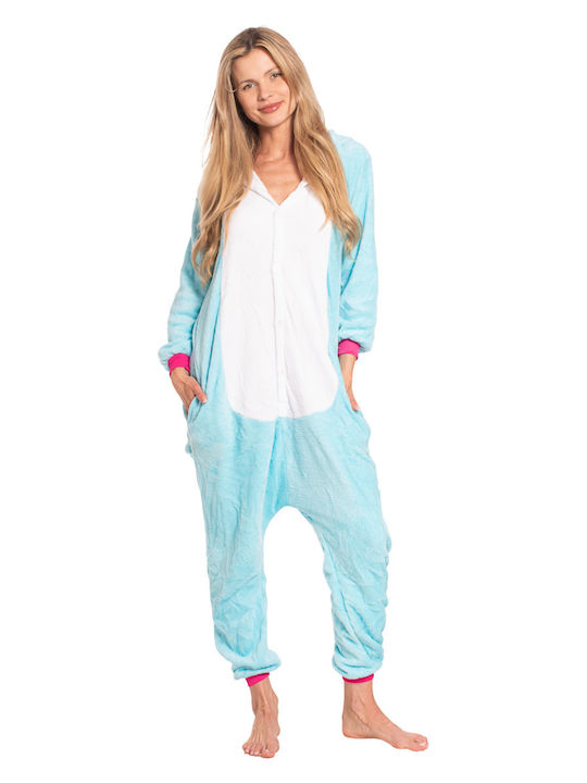 Winter Damen-Overall-Schlafanzug Blau