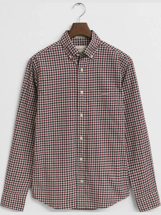 Long-sleeved Cotton Shirt Checked Dark Red