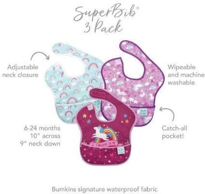 Bumkins Superbib Bib Fabric with Hoop & Loop Fastener & Pocket Multicolored for 24 m+ 3pcs