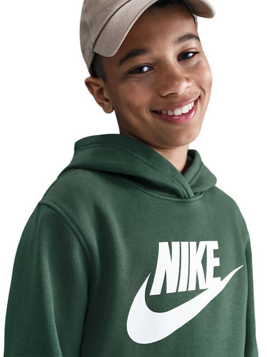 Fleece Kids Sweatshirt with Hood and Pockets Green Sportswear Club