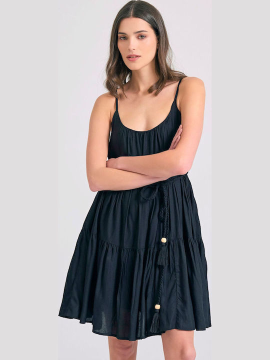Summer Mini Dress with Ruffles Black FBL011-101-13-Black