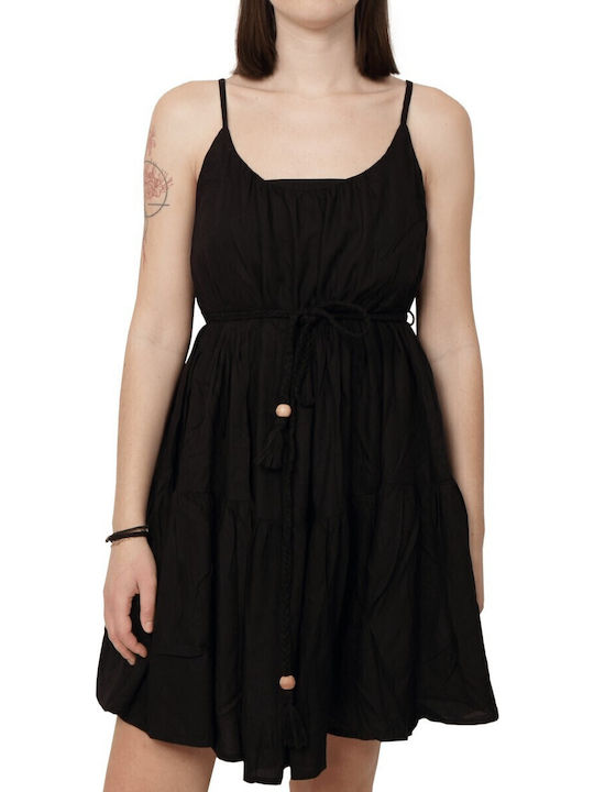 Summer Mini Dress with Ruffles Black FBL011-101-13-Black