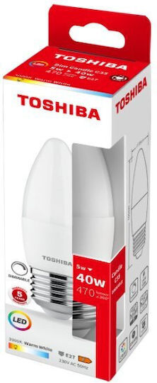 Toshiba LED крушка 5W за фасунга E27 и форма C35 Топло бяло 470лм Димируем