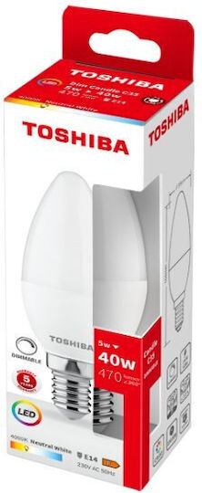 Toshiba LED Bulb 5W for Socket E14 and Shape C35 Natural White 470lm Dimmable