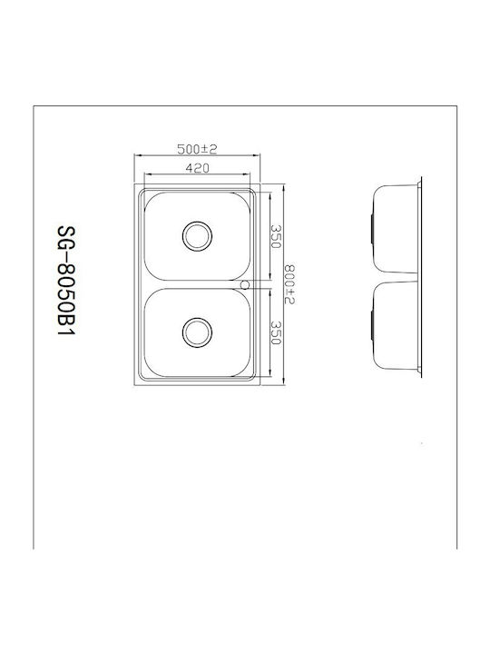 Hydra Drop-In Sink Inox Satin W80xD50cm Silver