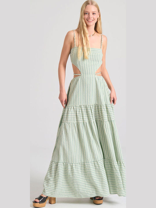 Καλοκαιρινό Maxi Φόρεμα Πλεκτό με Βολάν Sage Green