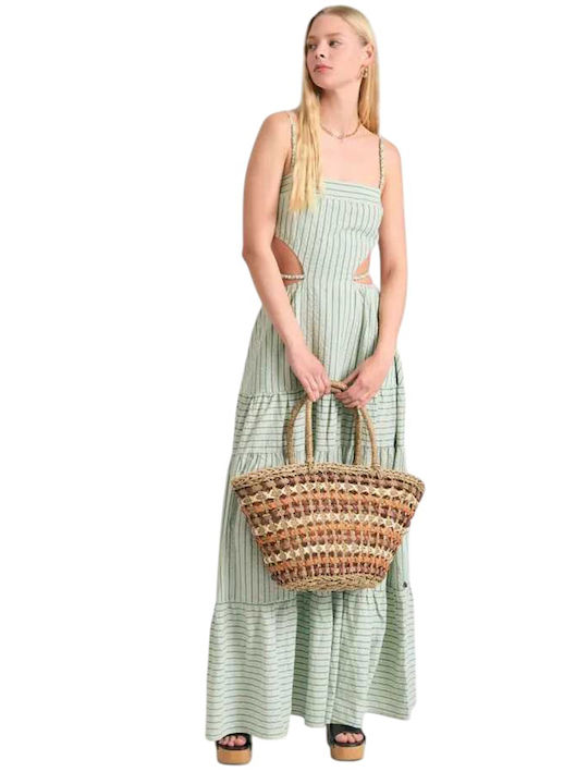 Καλοκαιρινό Maxi Φόρεμα Πλεκτό με Βολάν Sage Green