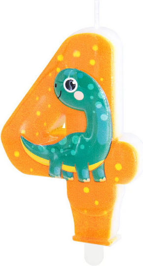 Number 4 Birthday Cake Candle Four Dino Dinosaur