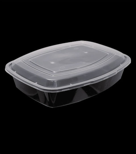 Food Container PP 1550ml M33 23x18.5xh4.5cm Black Transparent Dome Lid Pack of 50 pcs Tefaco 007932