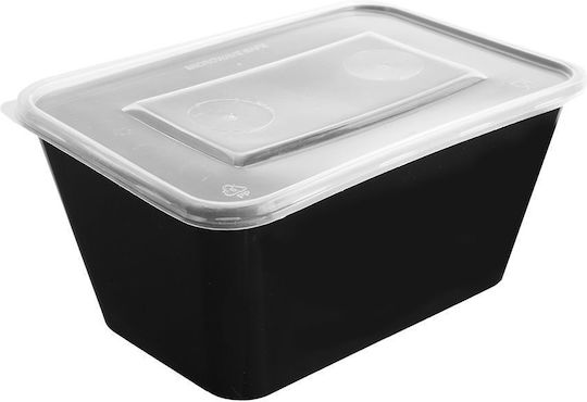 Food Container M W PP 1000ml T42 17.3x12xh7cm Black Transparent Straight Lid Pack of 50 pcs Tefaco 005600