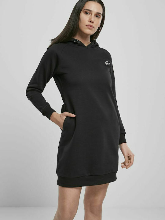 Rochie Mini Sport Mânecă Lungă Cu Glugă Neagră