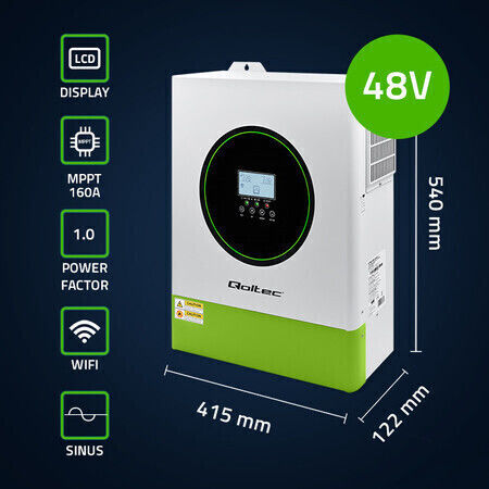 Qoltec Hybrid Off-Grid Pure Sine Wave Power Inverter 11000W With Input Voltage 48V Single Phase 53862