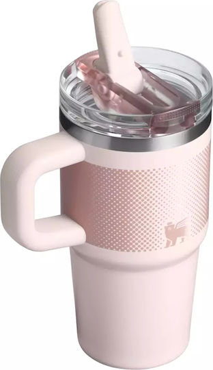Stanley Flip Handled Tumbler Thermos Stainless Steel 591ml Pink with Straw and Handle