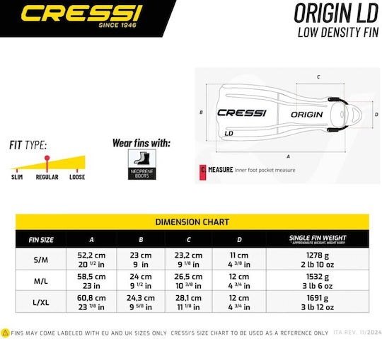 CressiSub Swimming Flippers Origin LD Short Black