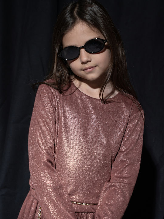 Children's Dress Long Sleeve with Sequins Set with Accessories Bronze Pink
